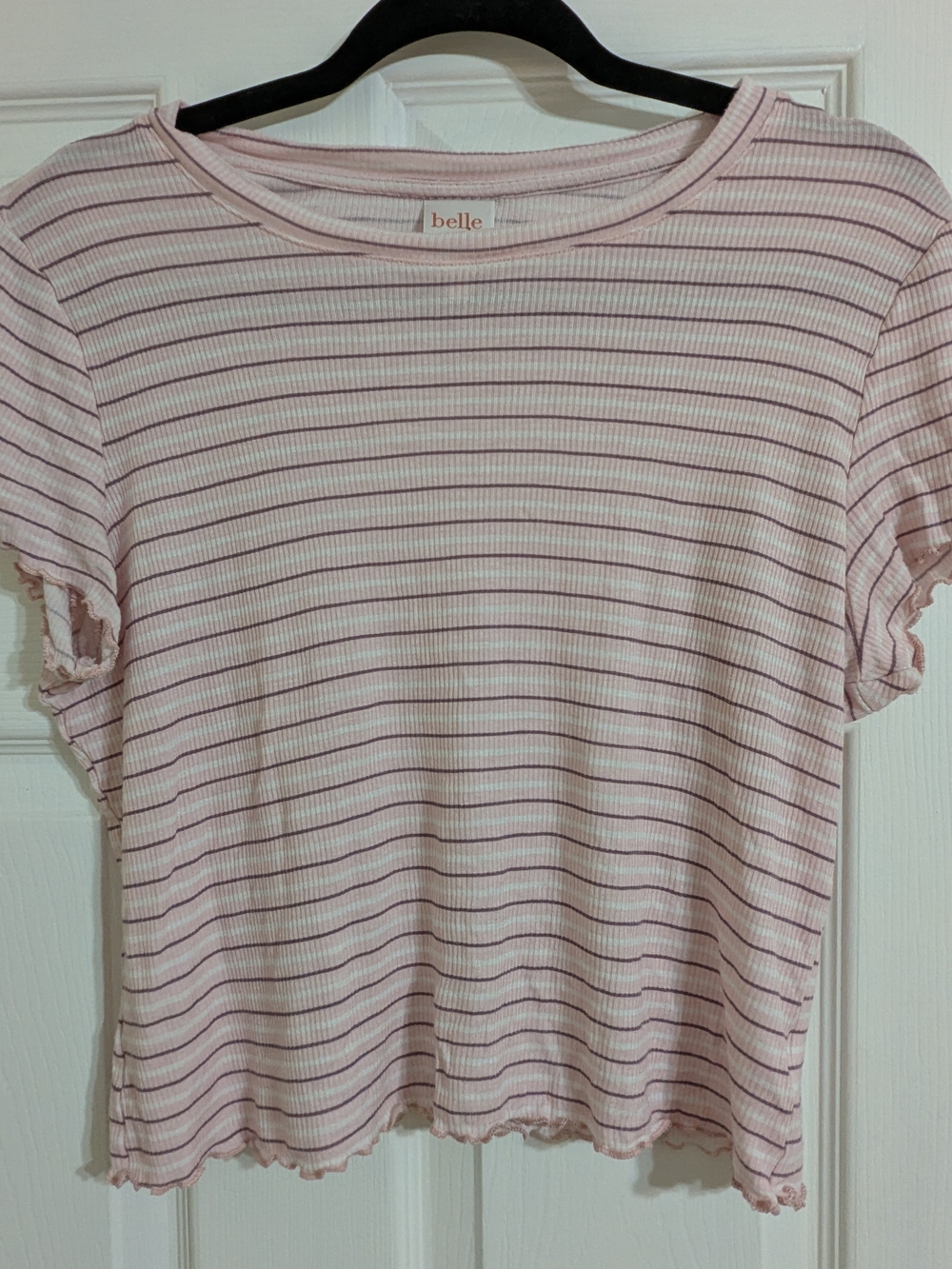 Belle Du Jour Pink and Mauve Striped Ribbed Crop Top